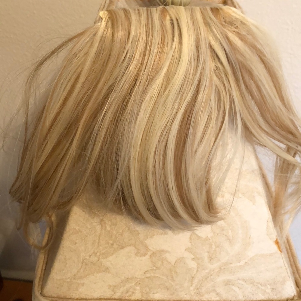 Synthetic blonde clip in bangs hair piece